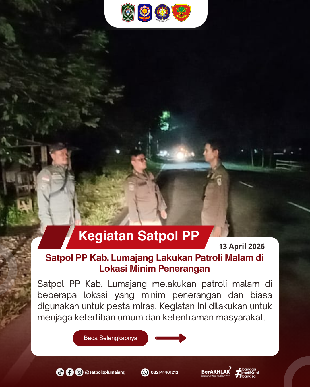 Satpol PP Kab. Lumajang Lakukan Patroli Malam di Lokasi Minim Penerangan