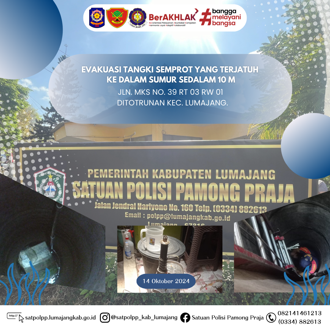 Evakuasi Tangki Semprot Yang Terjatuh Ke Dalam Sumur Sedalam 10 M