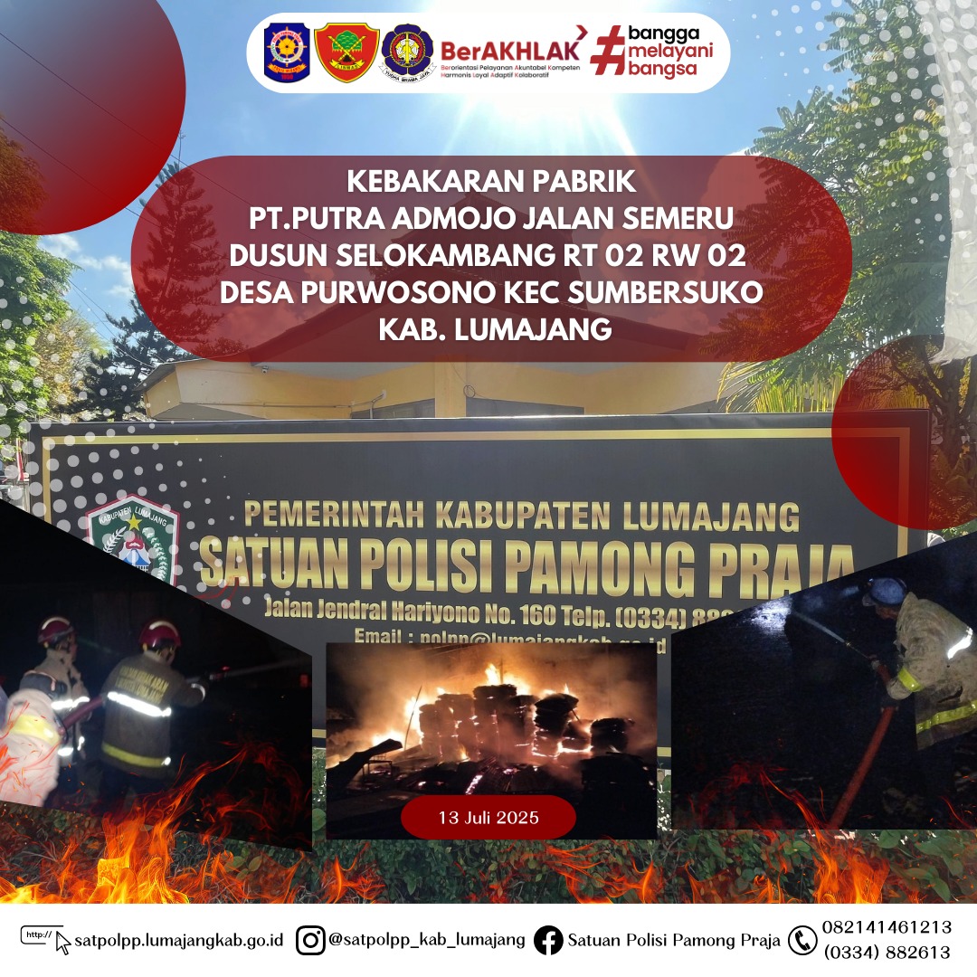 Kebakaran Pabrik PT Putra Admojo di Lumajang Berhasil Dipadamkan!