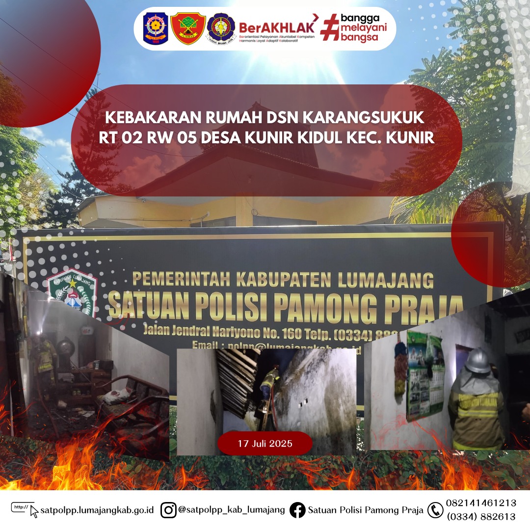 Kebakaran Rumah di Desa Kunir Kidul Berhasil Dipadamkan oleh Tim Damkar Satpol PP Lumajang