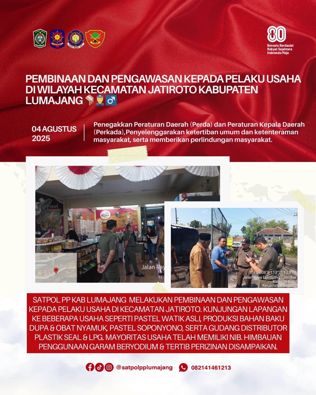 Pembinaan dan Pengawasan Kepada Pelaku Usaha di wilayah Kecamatan Jatiroto Kabupaten Lumajang