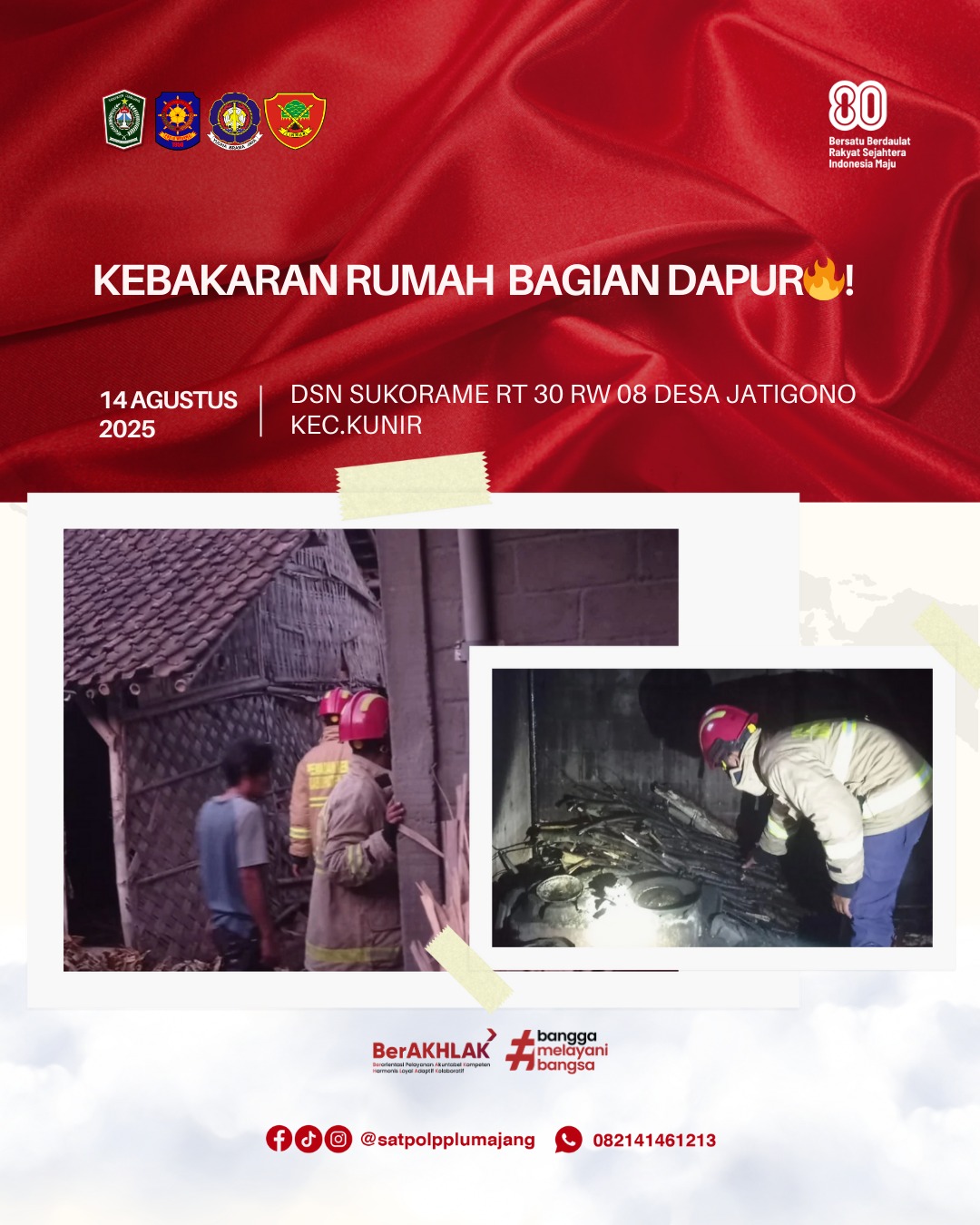 Kebakaran Rumah Bagian Dapur Dusun Sukorame Jatigono