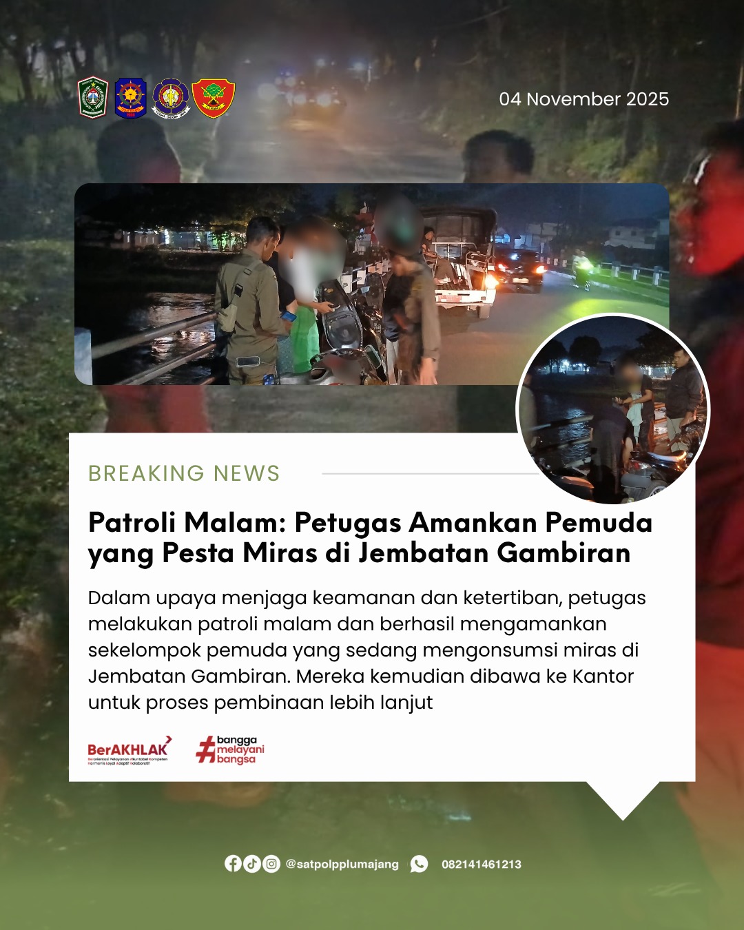 Patroli Malam Berhasil Amankan Pemuda yang Pesta Miras di Jembatan Gambiran