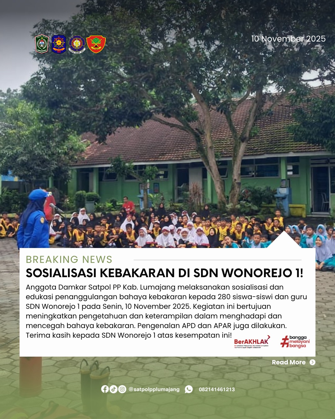 Sosialisasi dan Edukasi Penanggulangan Bahaya Kebakaran pada siswa SDN Wonorejo 1   