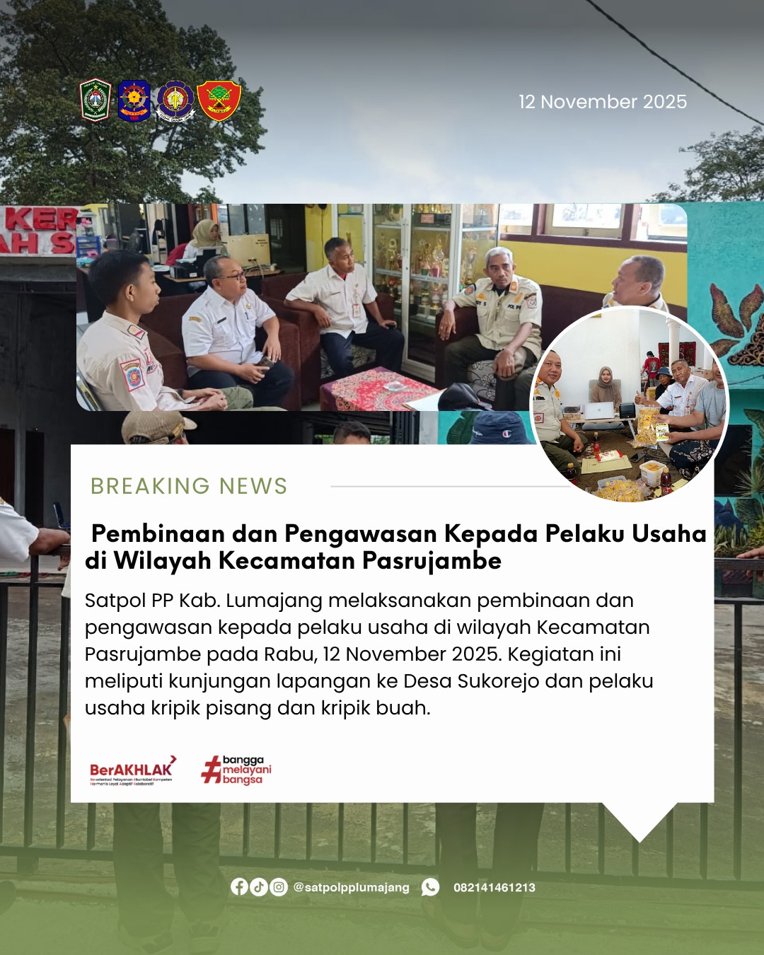 Satpol PP Kab. Lumajang Laksanakan Pembinaan dan Pengawasan Kepada Pelaku Usaha di Pasrujambe