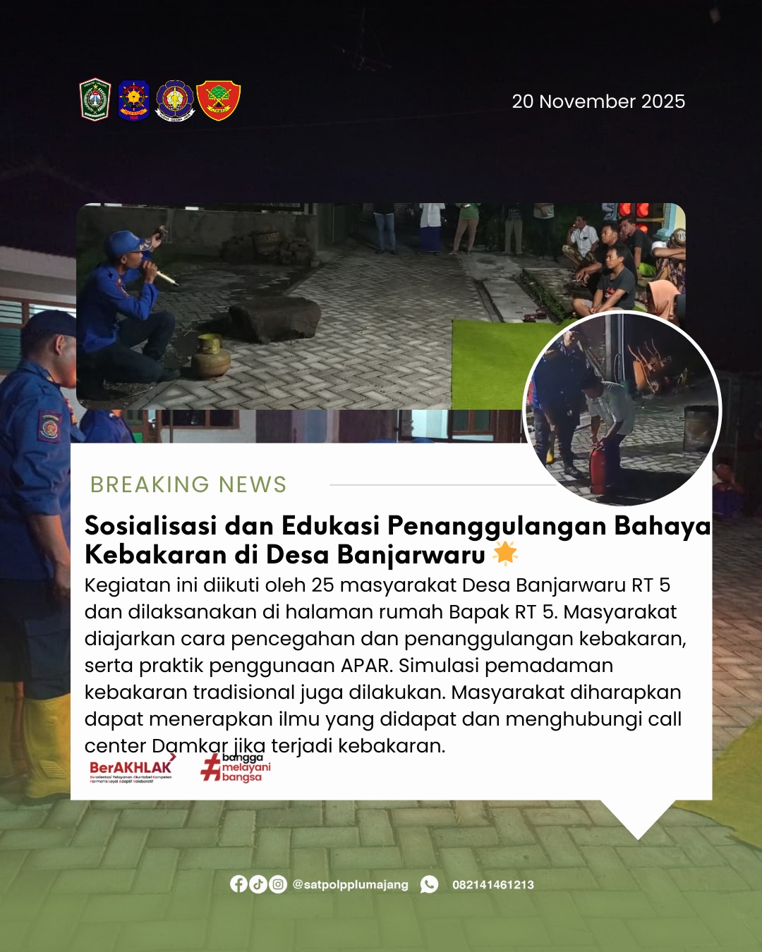 Sosialisasi dan Edukasi Penanggulangan Bahaya Kebakaran dan praktik penggunaan APAR pada Masyarakat RT 5 Desa Banjarwaru, Kecamatan Lumajang