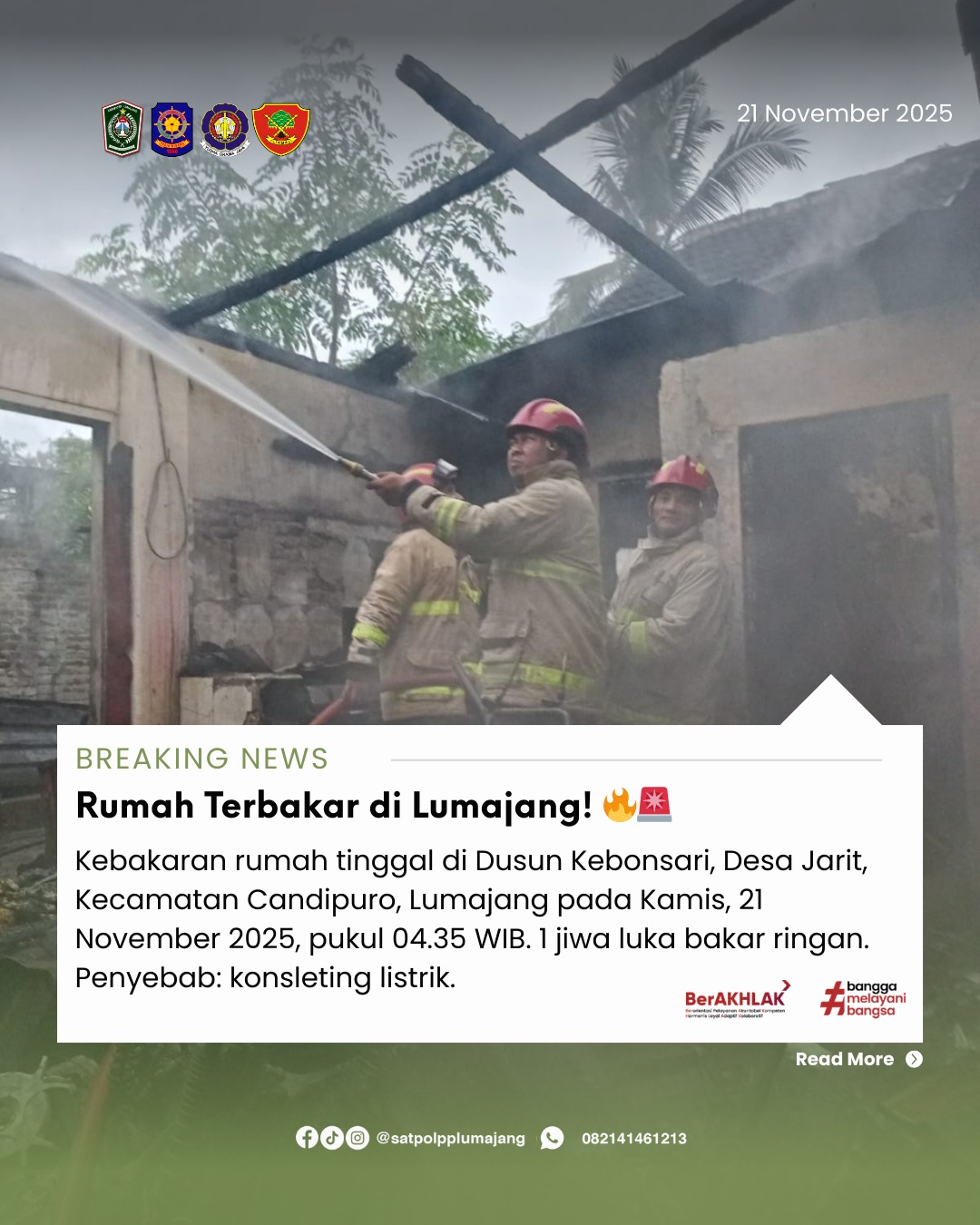 Kebakaran Rumah Tinggal di Lumajang, 1 Jiwa Luka Bakar Ringan ????????
