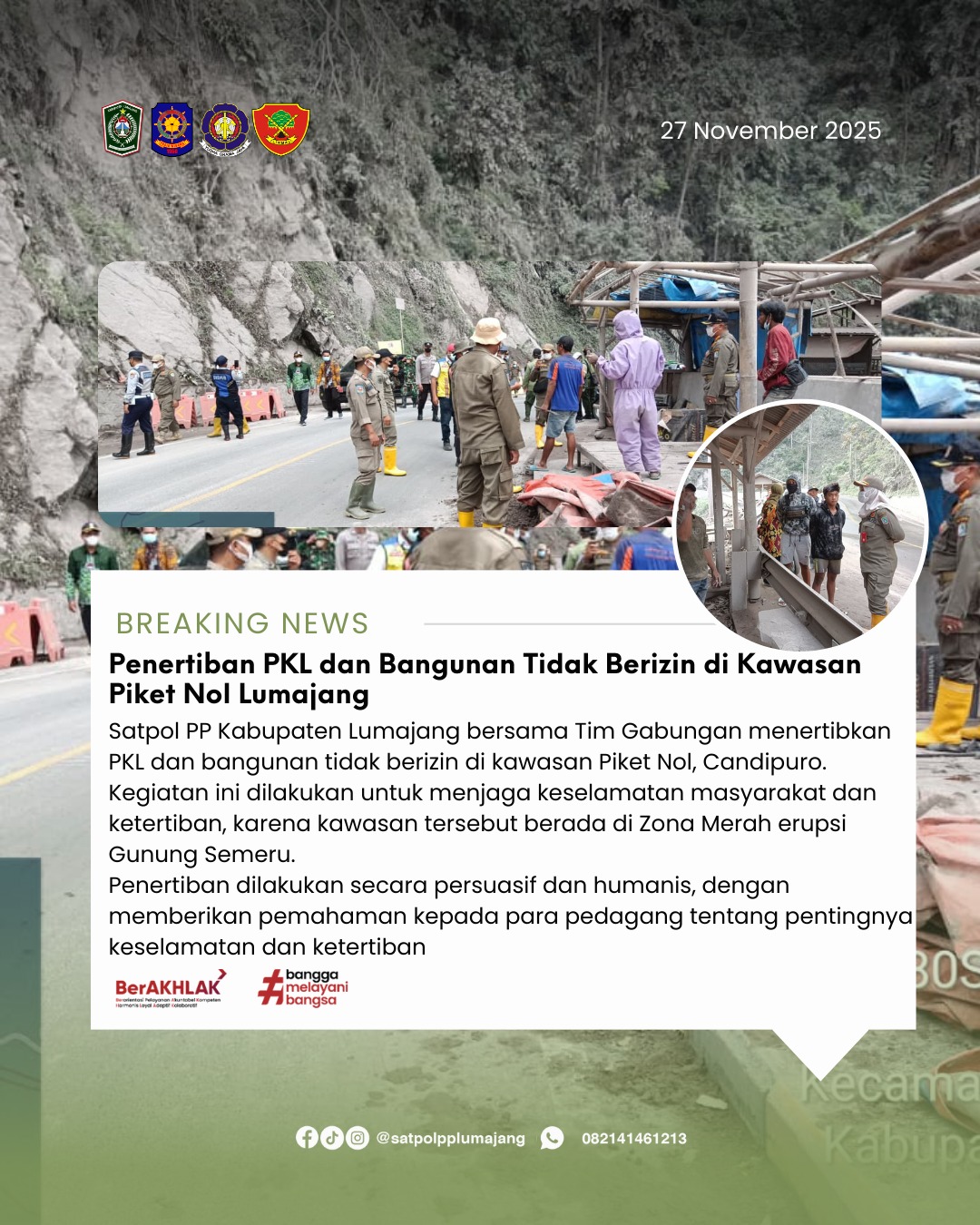 Penertiban PKL dan Bangunan Tidak Berizin di Kawasan Piket Nol Lumajang