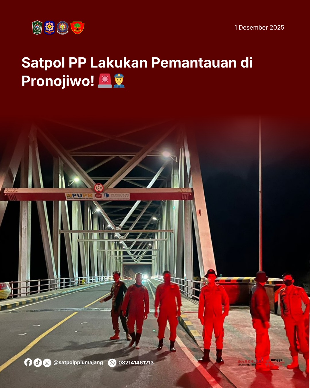 Satpol PP Kab. Lumajang Lakukan Pemantauan di Pronojiwo, Situasi Terpantau Landai! ????????