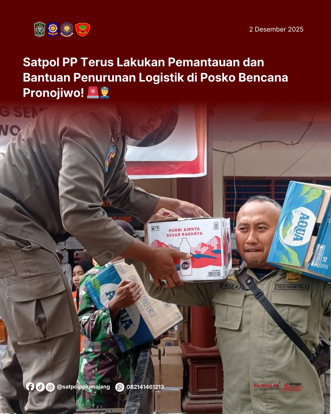 Satpol PP Kab. Lumajang Terus Lakukan Pemantauan dan Bantuan Penurunan Logistik di Pronojiwo! ????????