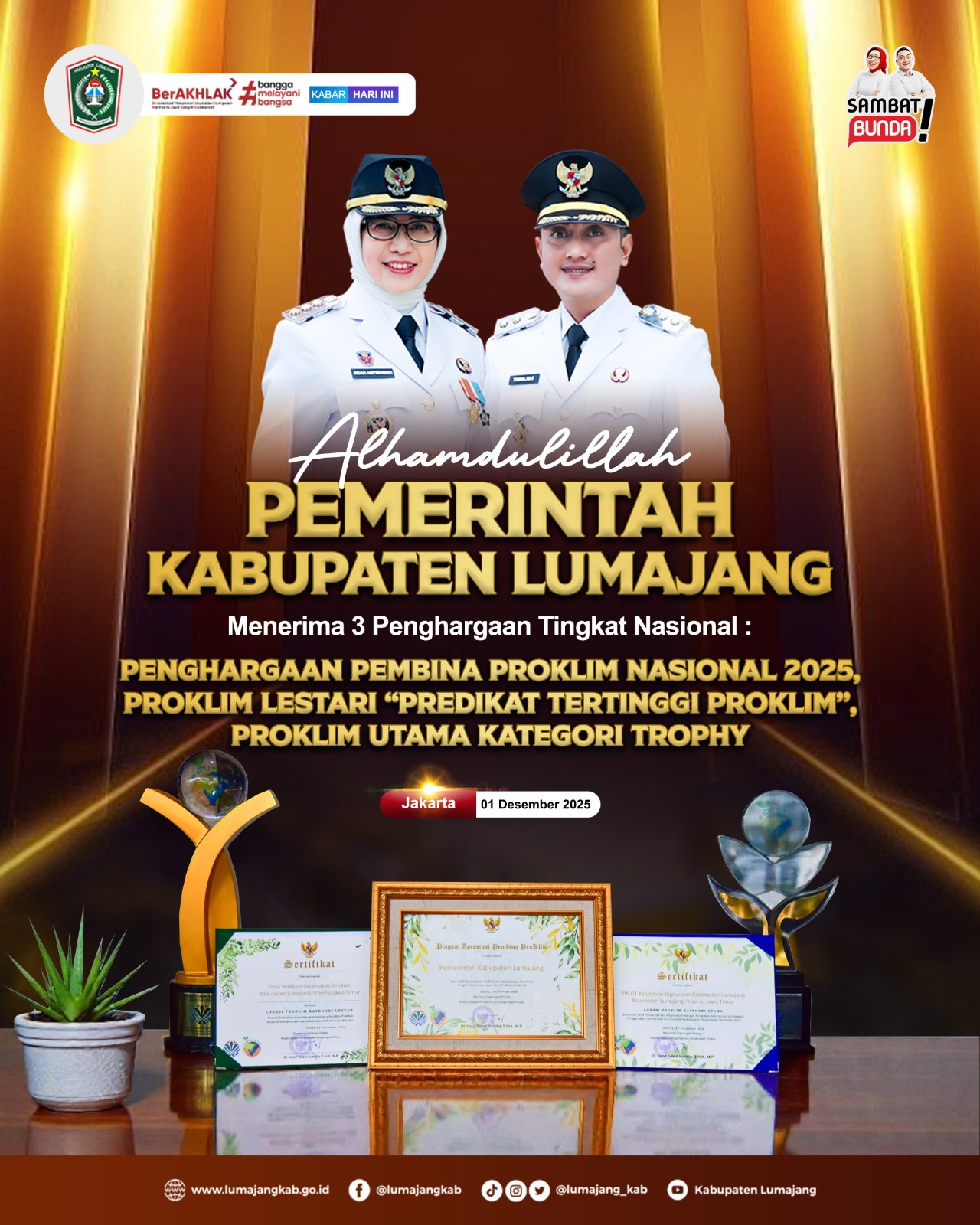 Selamat dan sukses untuk seluruh masyarakat Lumajang atas capaian luar biasa di ajang Proklim Nasional 2025! 