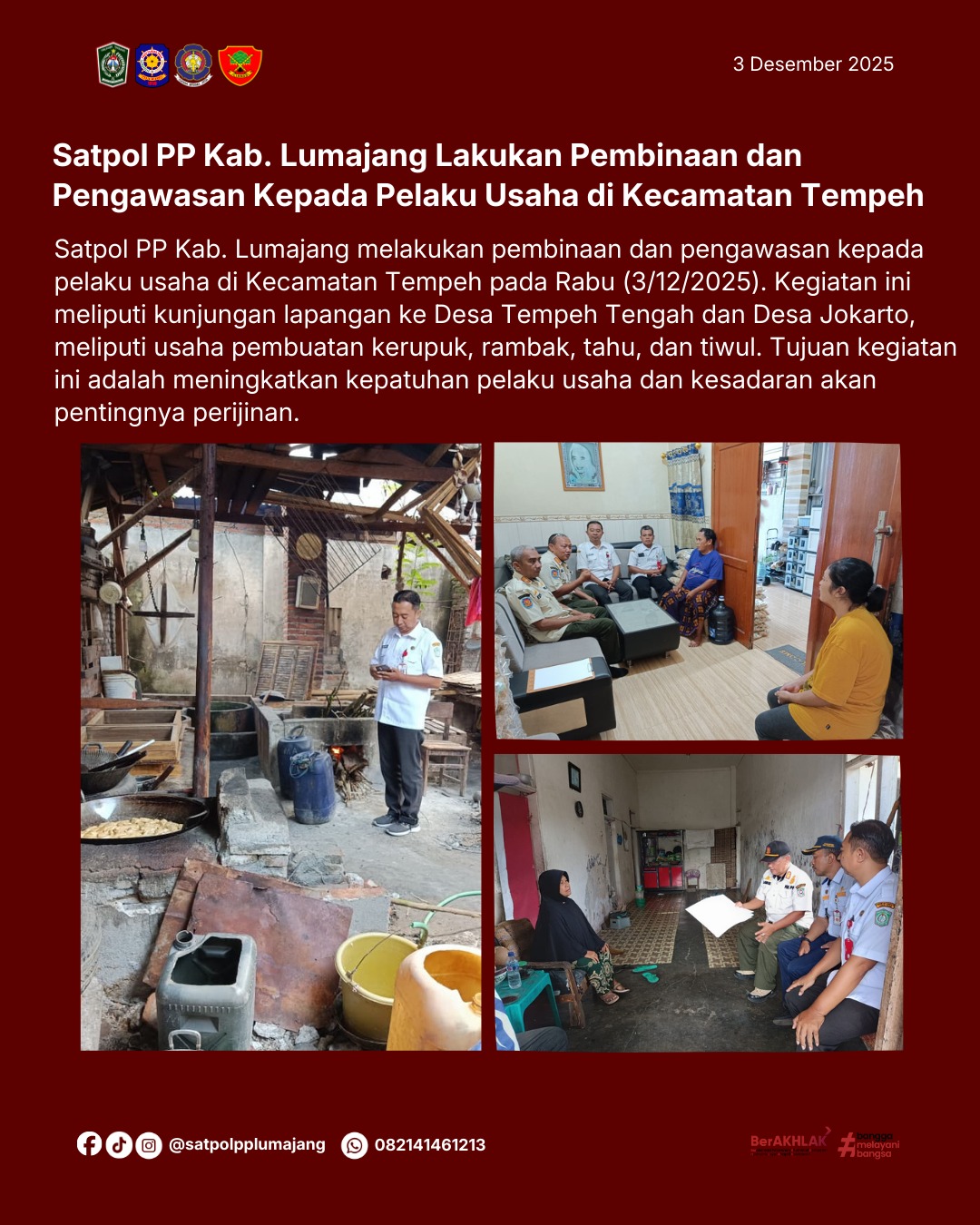 Satpol PP Kab. Lumajang Lakukan Pembinaan dan Pengawasan Kepada Pelaku Usaha di Kecamatan Tempeh
