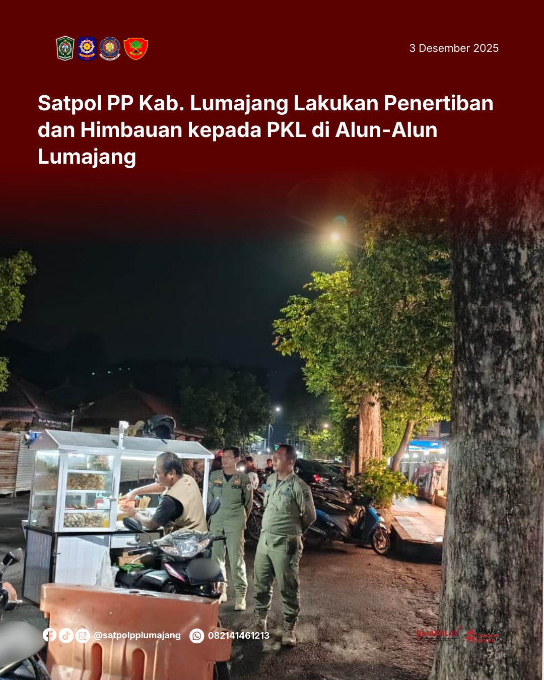 Satpol PP Kab. Lumajang Lakukan Penertiban dan Himbauan kepada PKL di Alun-Alun Lumajang