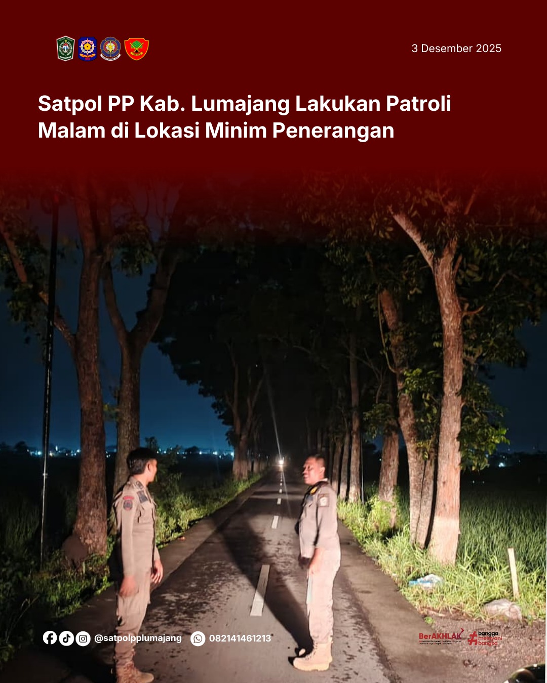 Satpol PP Kab. Lumajang Lakukan Patroli Malam di Lokasi Minim Penerangan