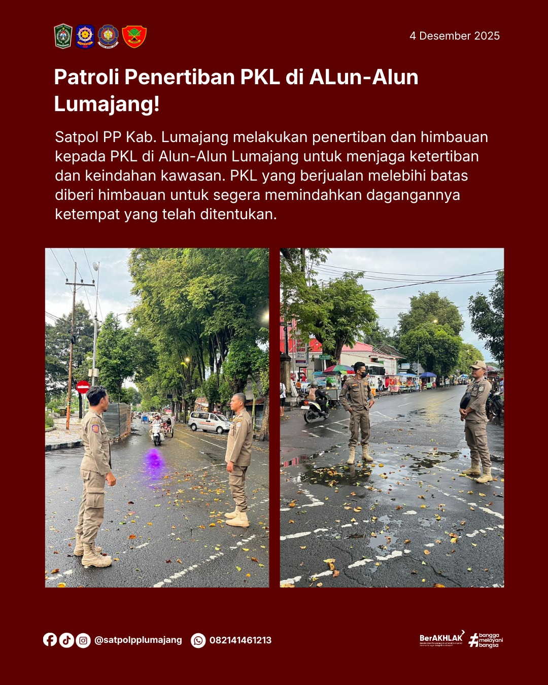 Patroli Penertiban PKL di Alun-Alun Lumajang