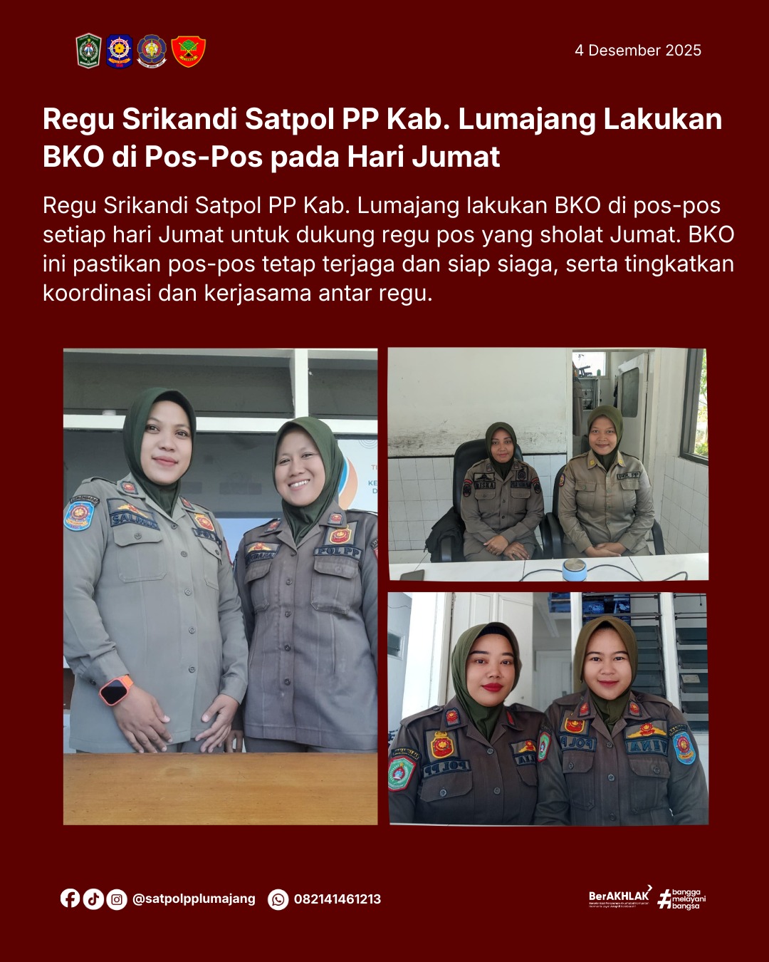Regu Srikandi Satpol PP Kab. Lumajang Lakukan BKO di Pos-Pos pada Hari Jumat