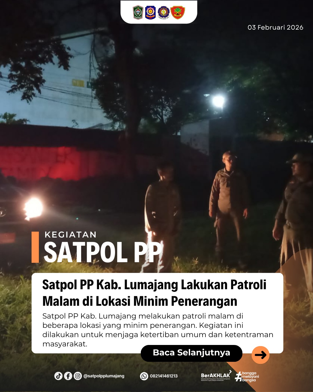 Satpol PP Kab. Lumajang Lakukan Patroli Malam di Lokasi Minim Penerangan