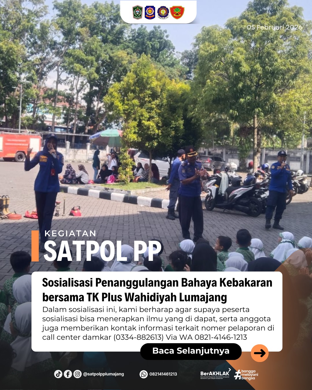 Sosialisasi Penanggulangan Bahaya Kebakaran bersama TK Plus Wahidiyah Lumajang 