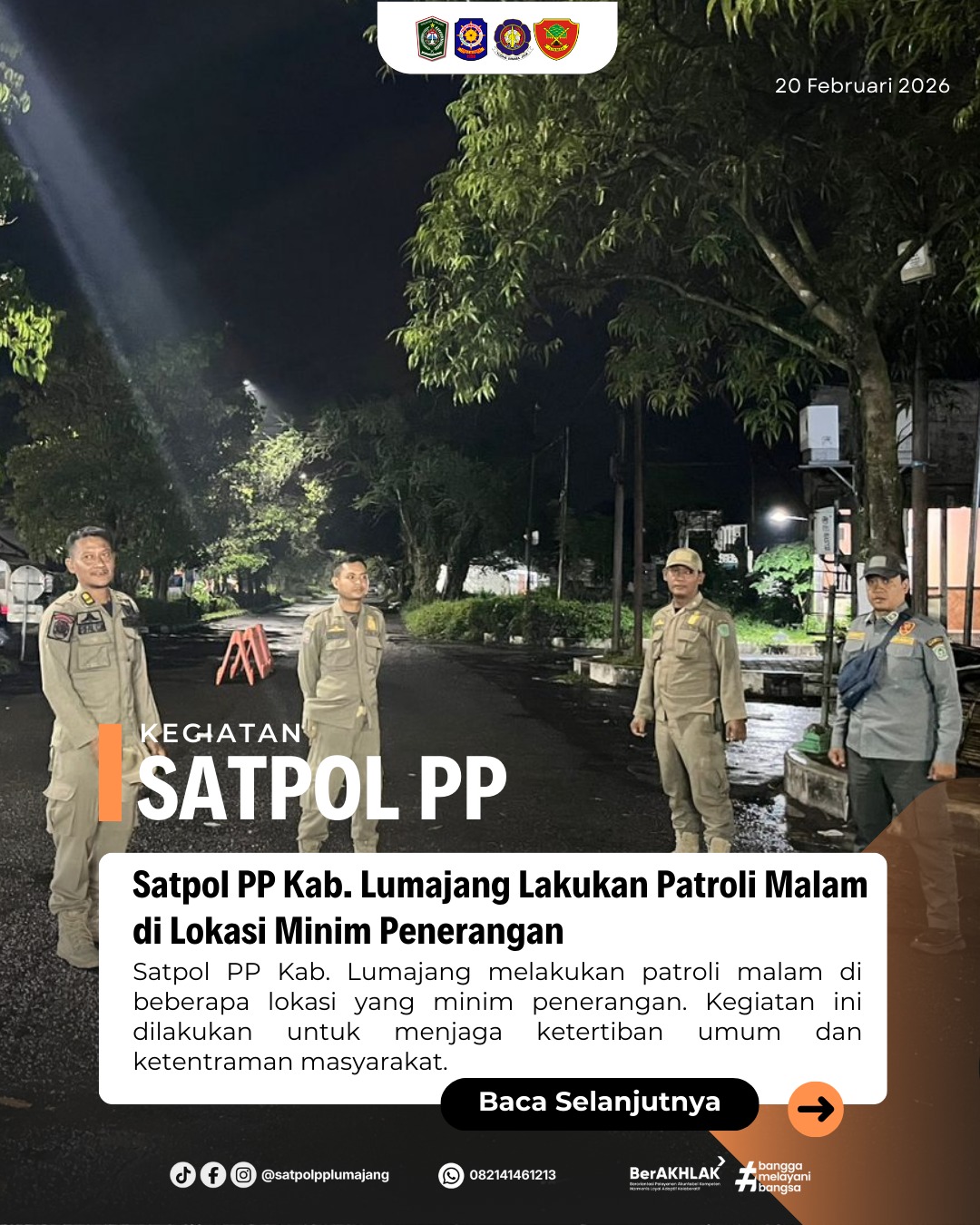 Satpol PP Kab. Lumajang Lakukan Patroli Malam di Lokasi Minim Penerangan