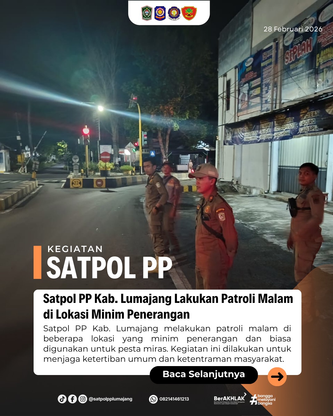 Satpol PP Kab. Lumajang Lakukan Patroli Malam di Lokasi Minim Penerangan