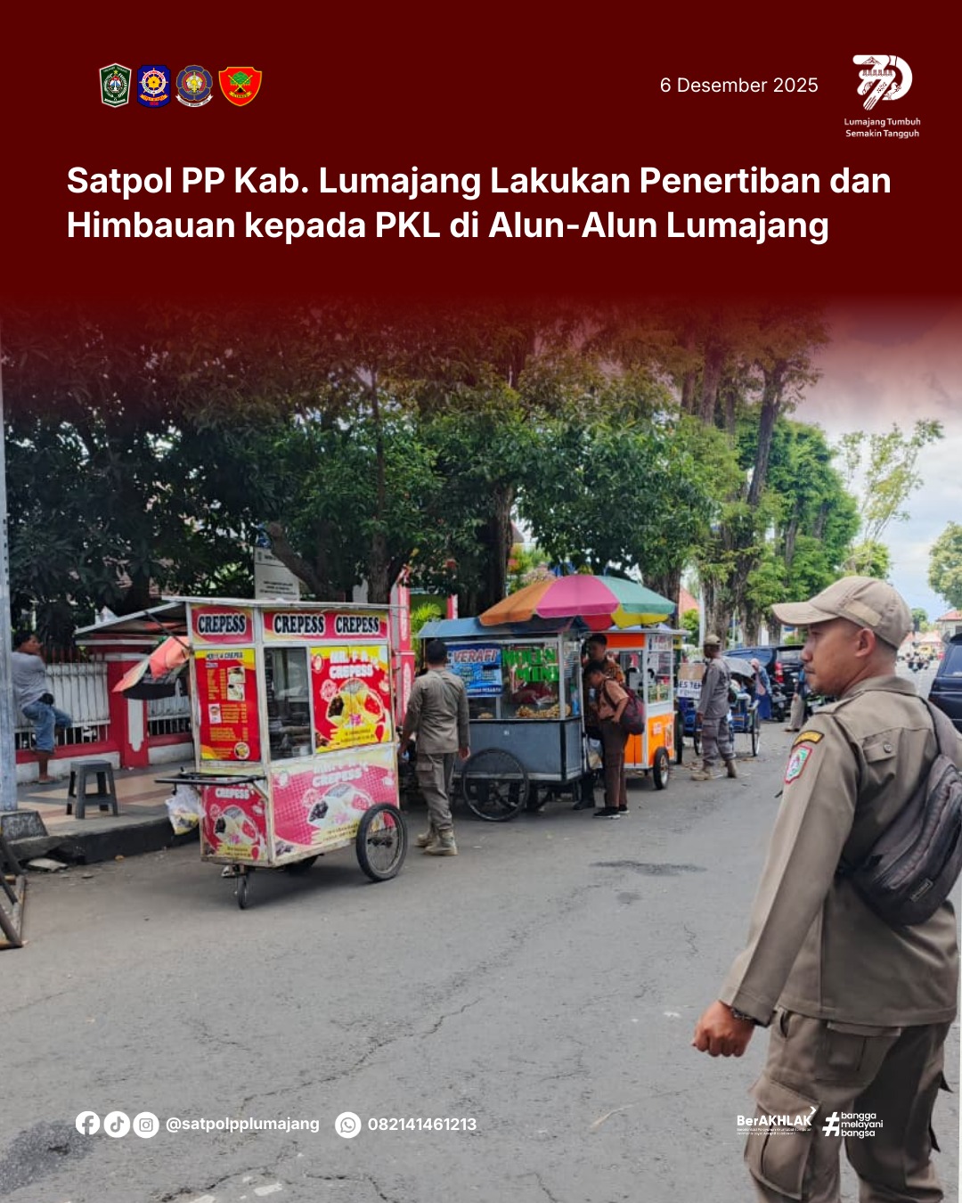 Satpol PP Kab. Lumajang Lakukan Penertiban dan Himbauan kepada PKL di Alun-Alun Lumajang