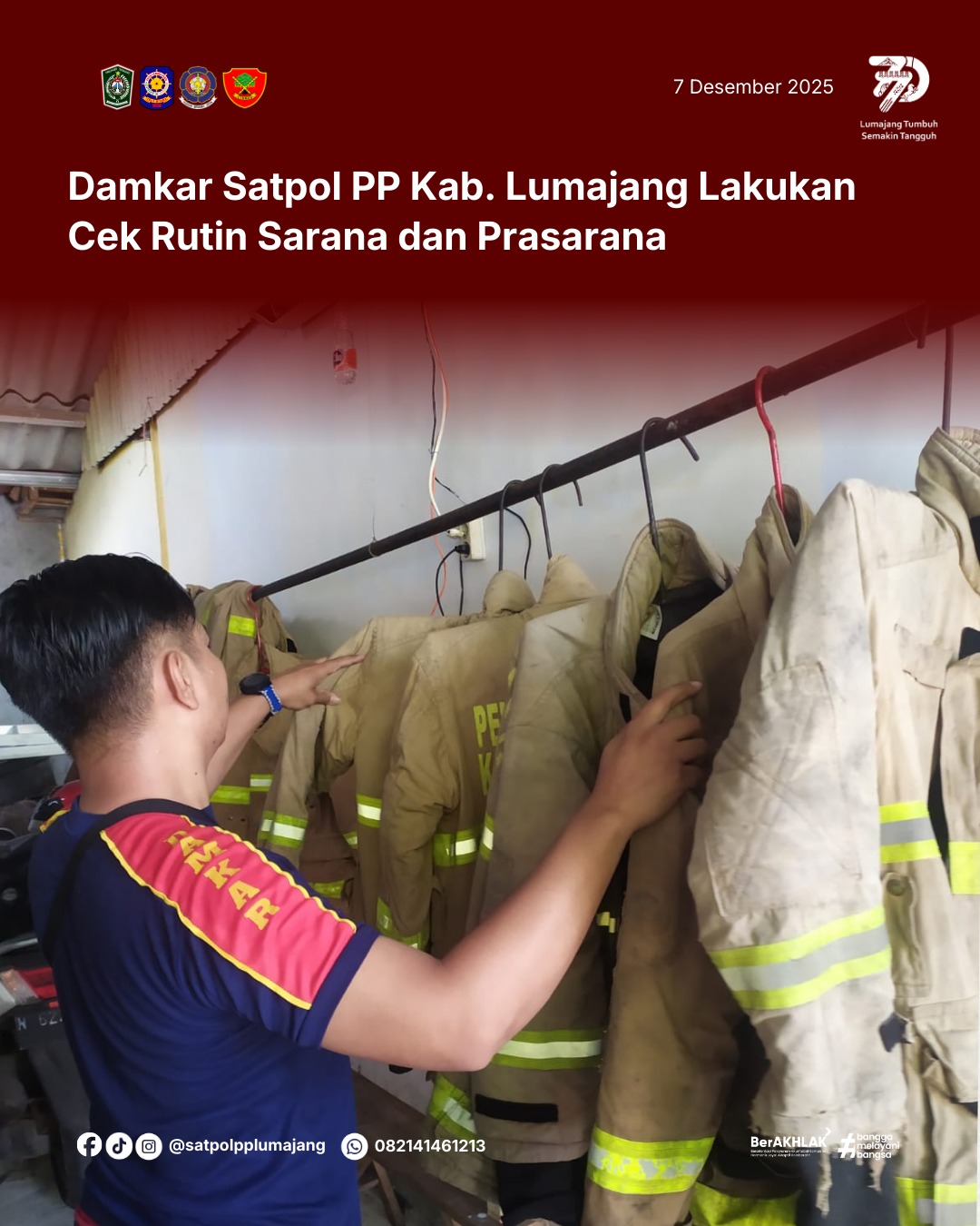 Damkar Satpol PP Kab. Lumajang Lakukan Cek Rutin Sarana dan Prasarana Sebelum Pergantian Regu   