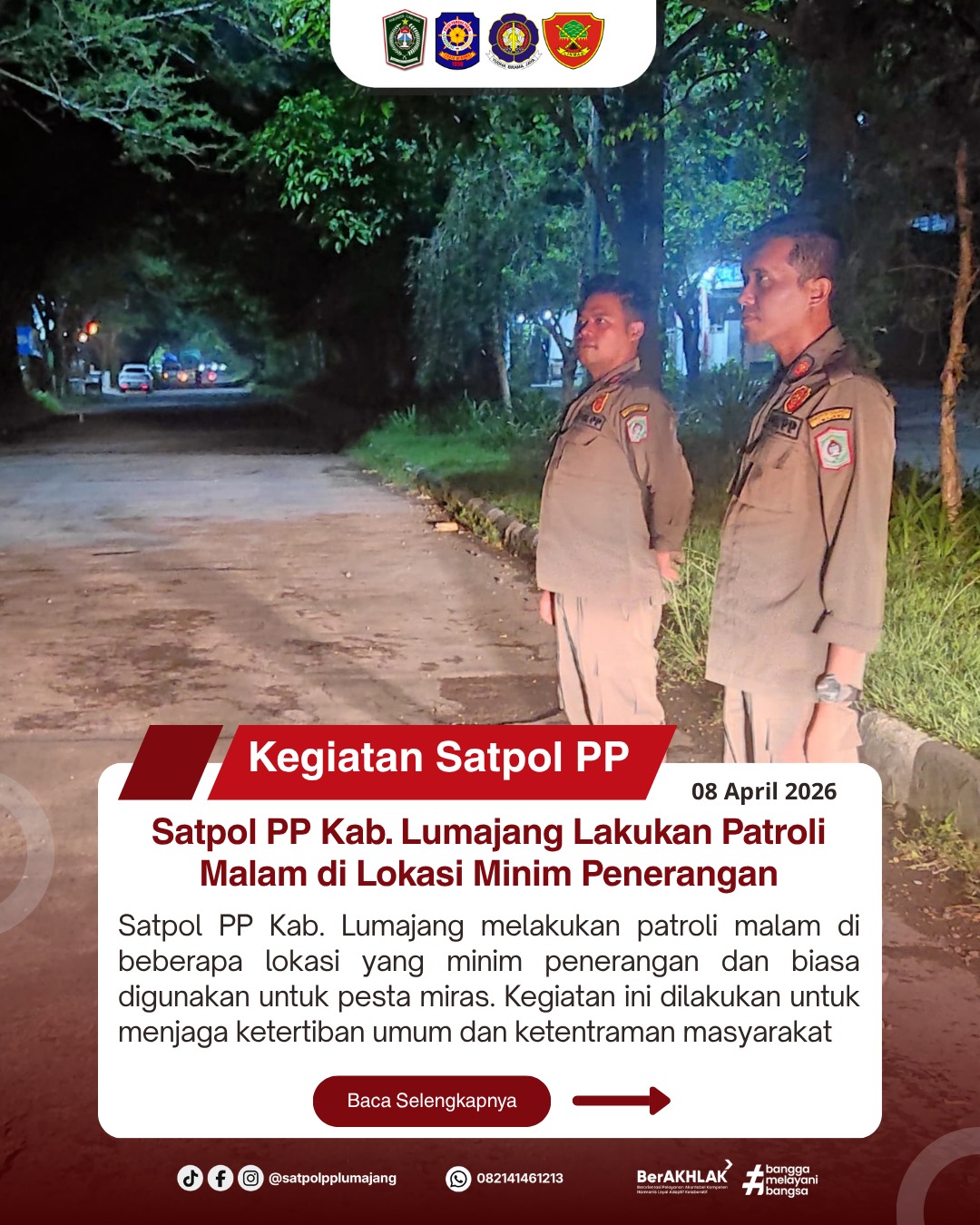 Satpol PP Kab. Lumajang Lakukan Patroli Malam di Lokasi Minim Penerangan