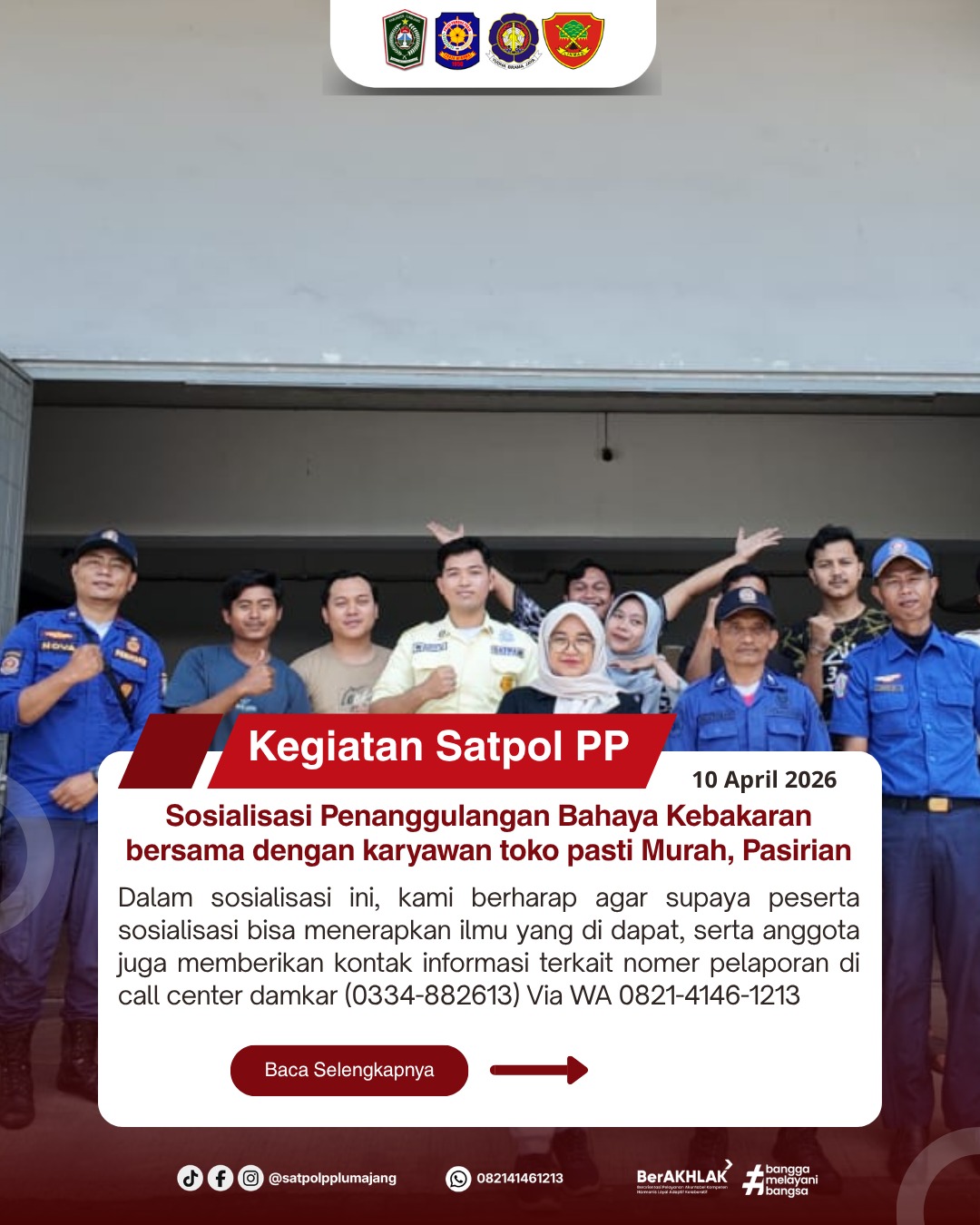 Sosialisasi Penanggulangan Bahaya Kebakaran bersama dengan karyawan toko pasti Murah, Pasirian