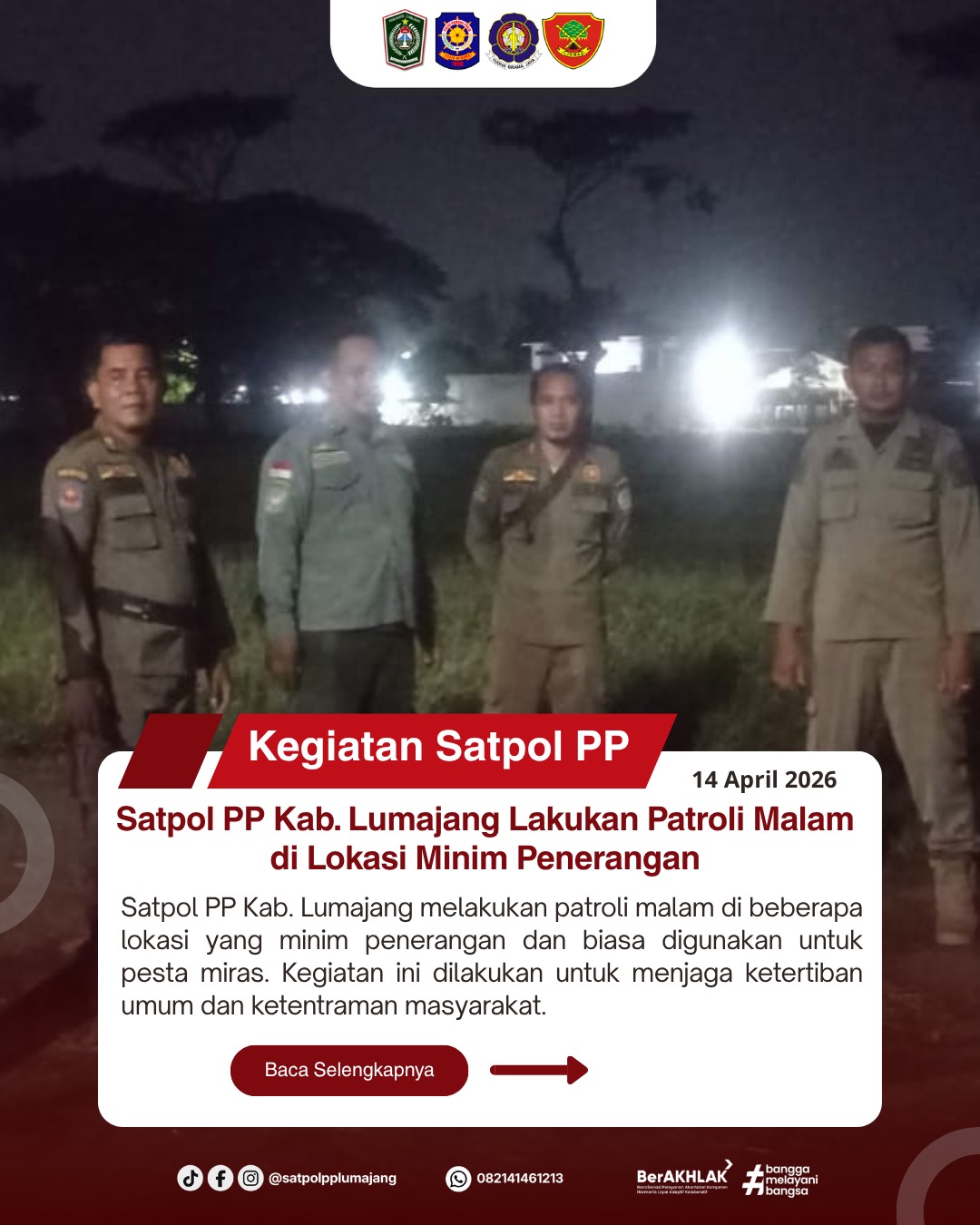 Satpol PP Kab. Lumajang Lakukan Patroli Malam di Lokasi Minim Penerangan