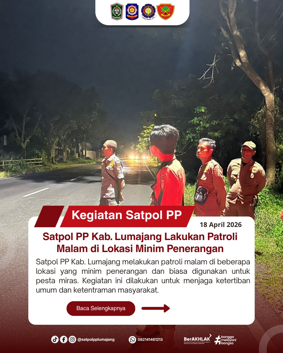 Satpol PP Kab. Lumajang Lakukan Patroli Malam di Lokasi Minim Penerangan