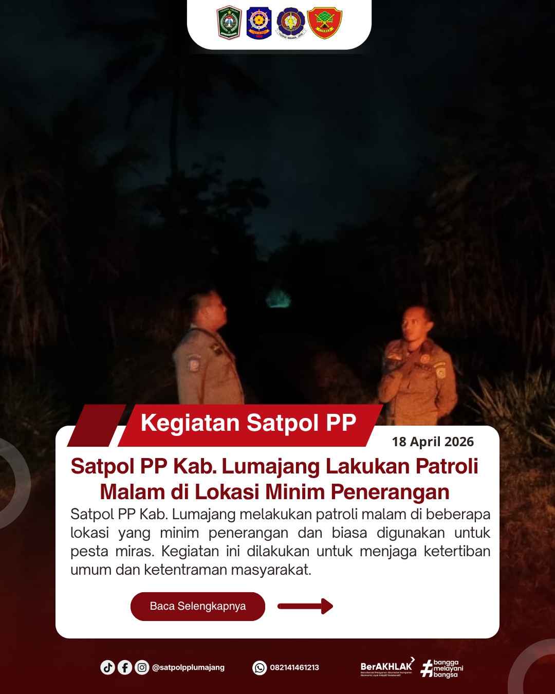 Satpol PP Kab. Lumajang Lakukan Patroli Malam di Lokasi Minim Penerangan